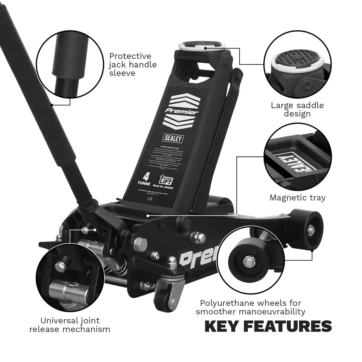 Sealey Premier Premier Low Profile Trolley Jack with Rocket Lift 4 Tonne - Black - Image 8