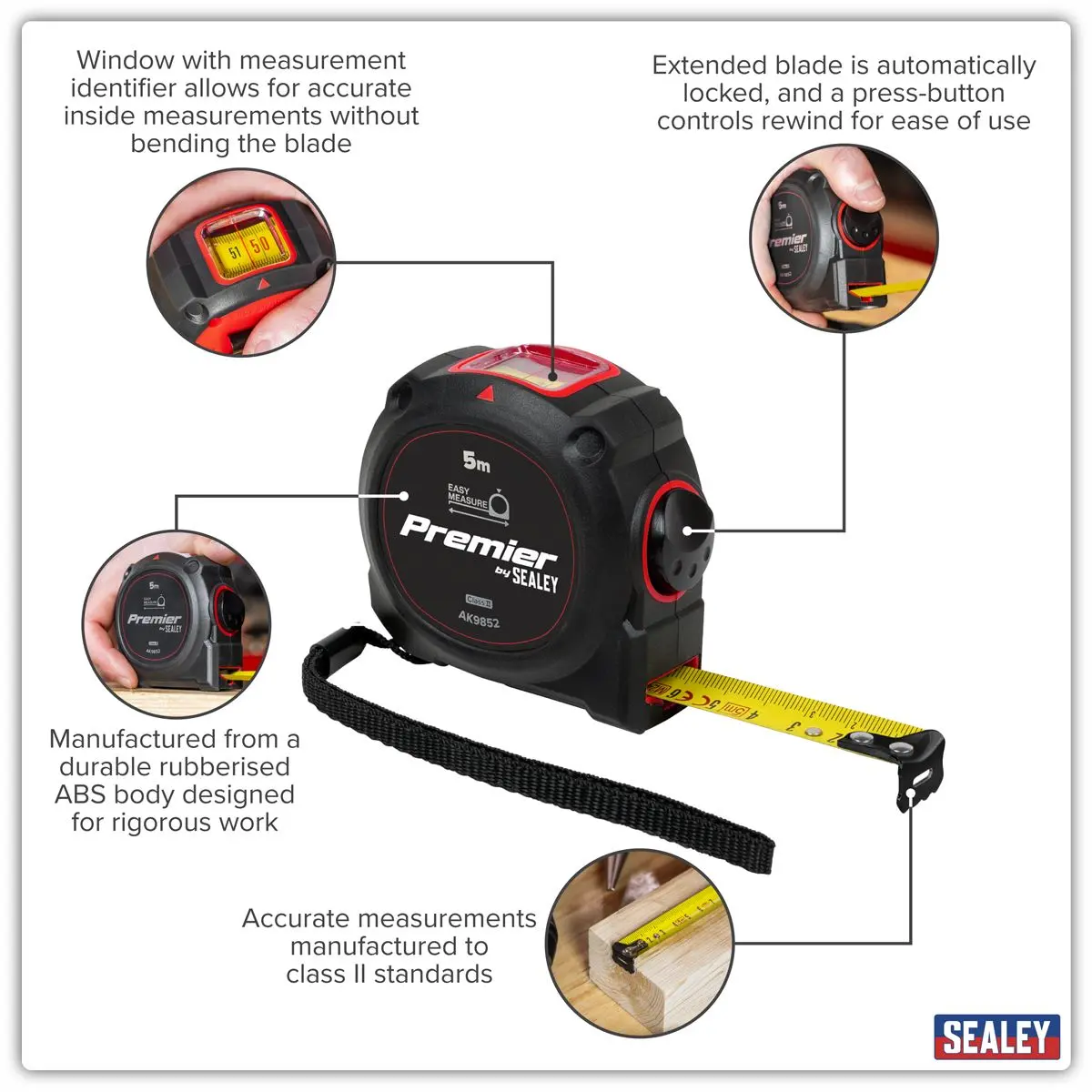 Sealey Premier Window Tape Measure 5m x 19mm - Image 3