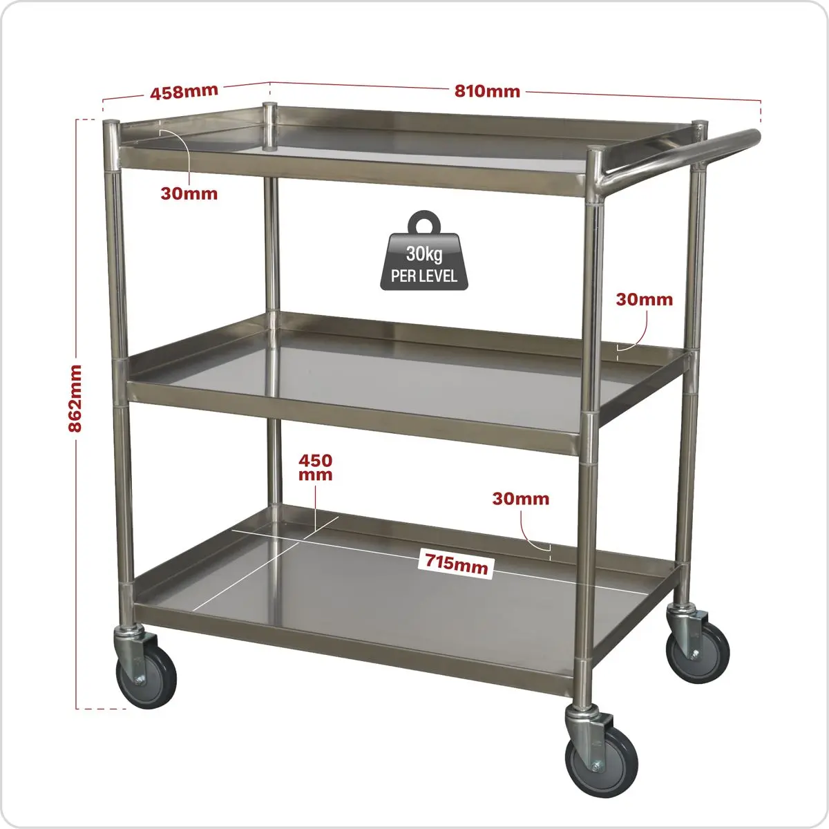Sealey Premier Workshop Trolley 3-Level Stainless Steel - Image 4