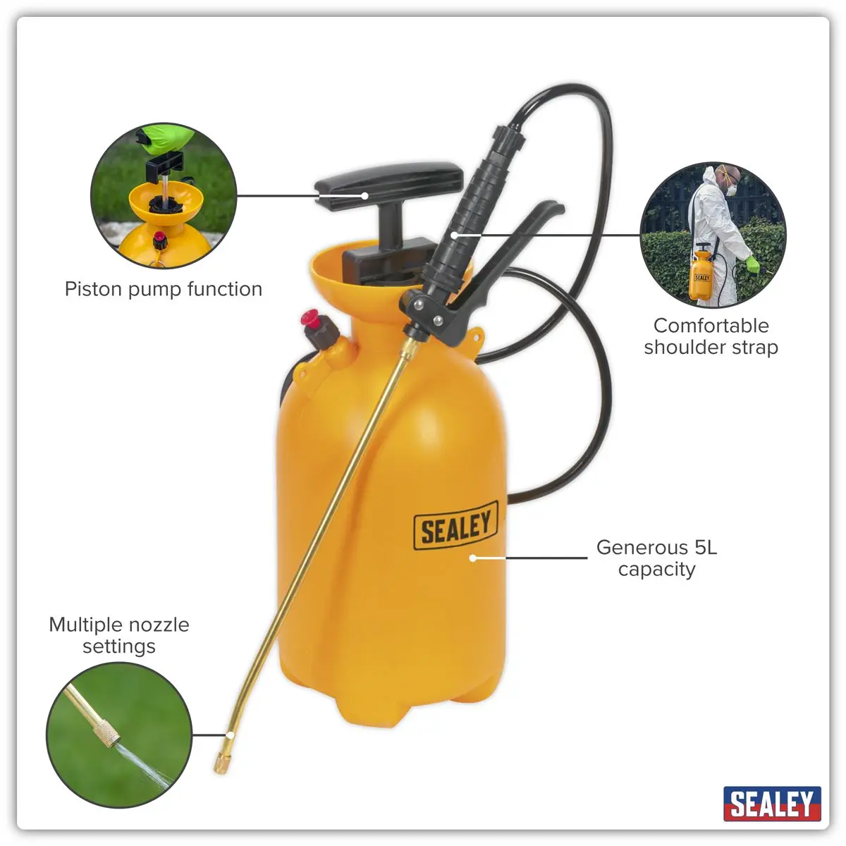 Sealey Pressure Sprayer 5L Gardening Pesticide Herbicide Fluid Bottle Lance - Image 6