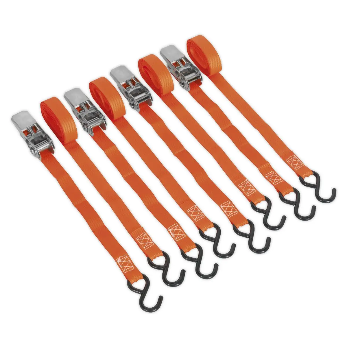 Sealey Ratchet Straps 25mm x 4m Polyester Webbing with S-Hooks 500kg Breaking Strength - 2 Pairs - Image 3