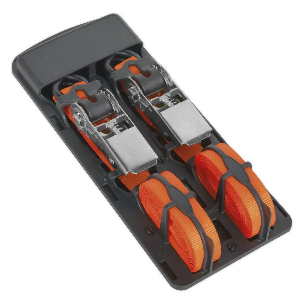Sealey Ratchet Straps 25mm x 4m Polyester Webbing with S-Hooks 500kg Breaking Strength - Pair - Image 2