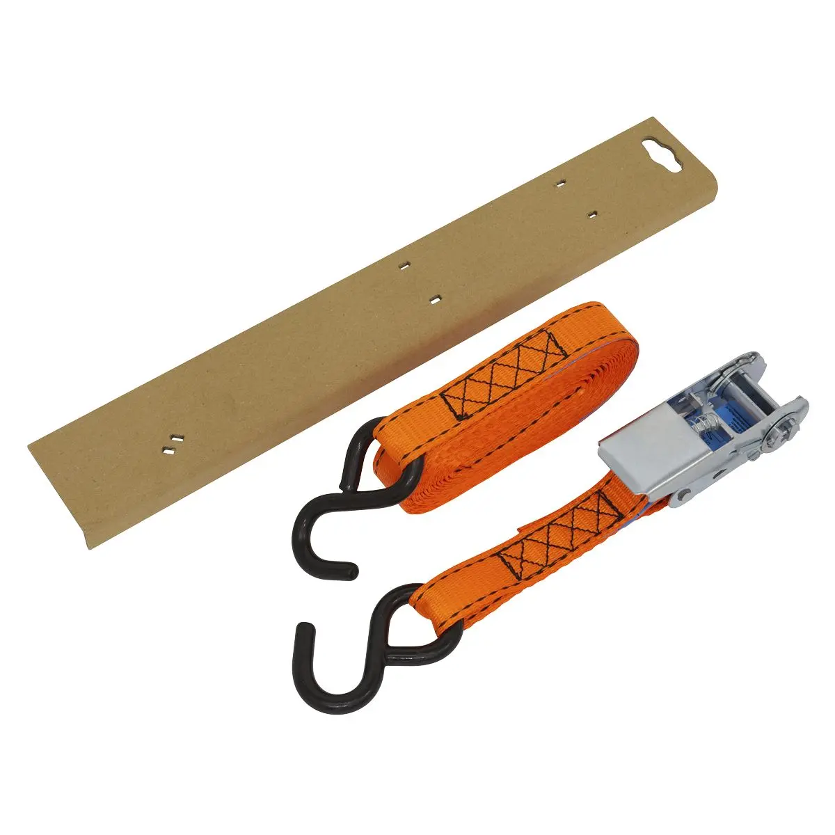Sealey Ratchet Strap 25mm x 5m Polyester Webbing S-Hook with Corner Protector 600kg Breaking Strength - Image 4