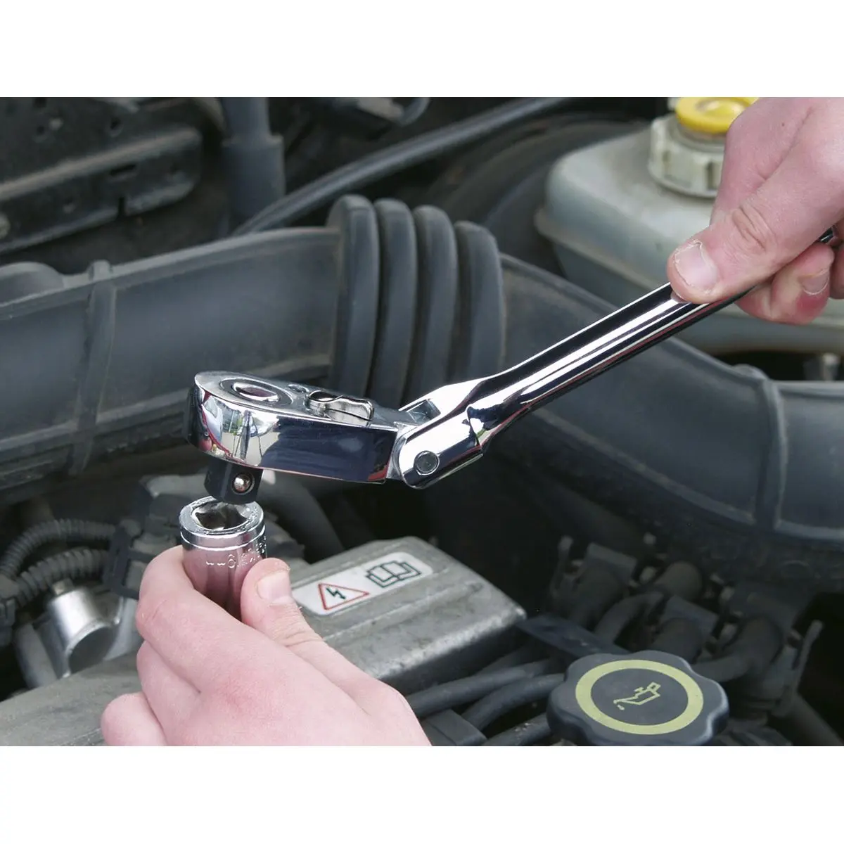 Sealey Ratchet Wrench Flexi Head 300mm 3/8" Drive Pear Head Flip Reverse - Image 4