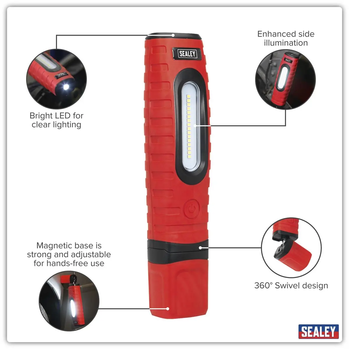 Sealey Rechargeable 360° Inspection Light 10W & 3W SMD LED Red 2 x Lithium-ion - Image 23
