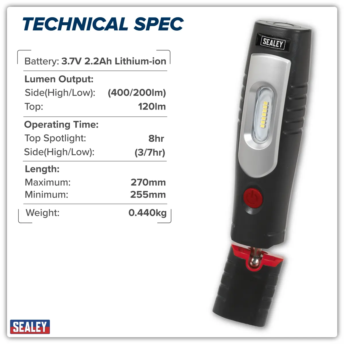 Sealey Rechargeable 360° Inspection Light 4W & 3W SMD LED - Black - Image 20