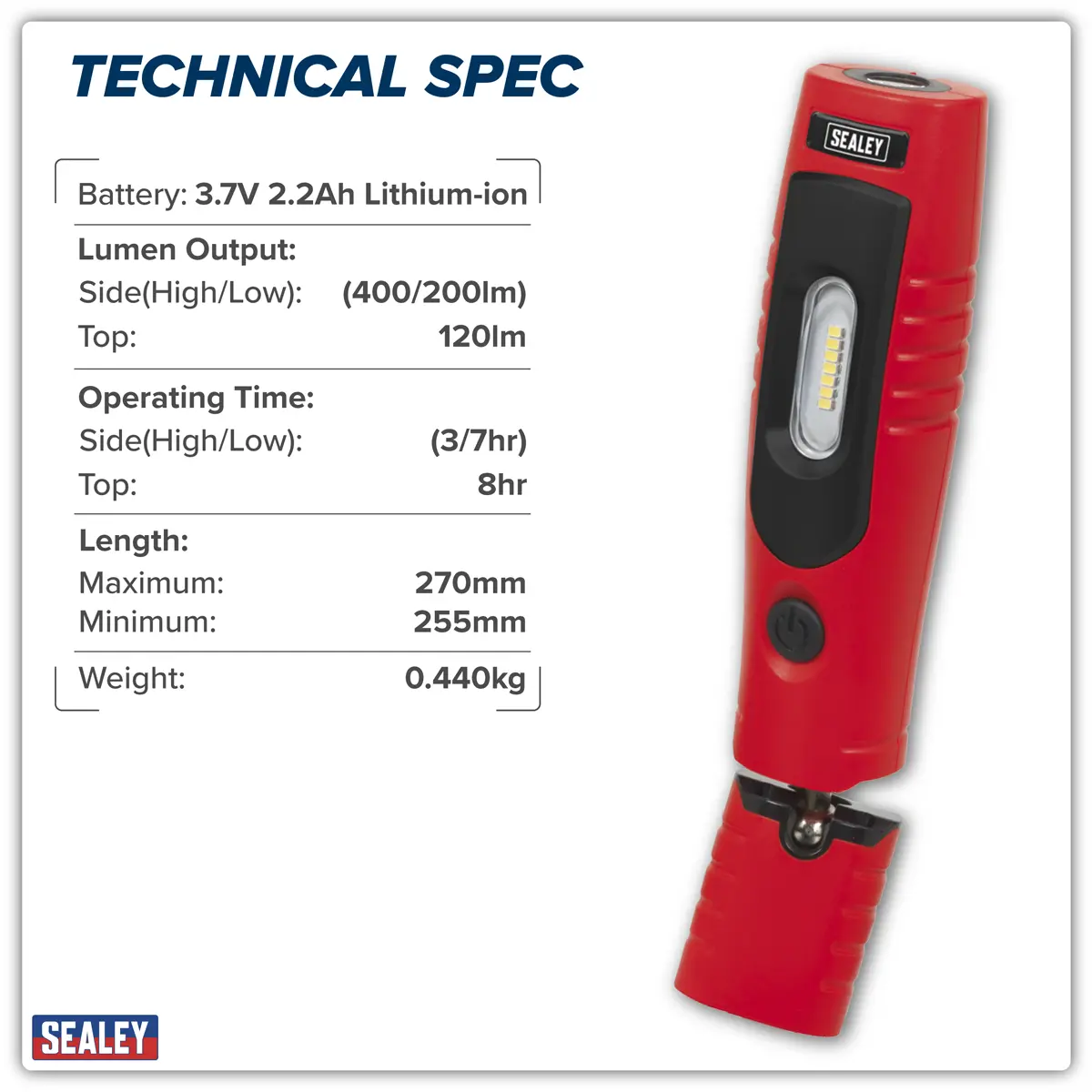 Sealey Rechargeable 360° Inspection Light 4W & 3W SMD LED - Red - Image 23