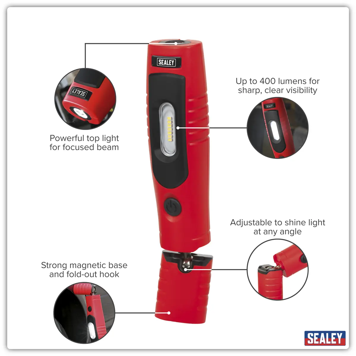 Sealey Rechargeable 360° Inspection Light 4W & 3W SMD LED - Red - Image 24