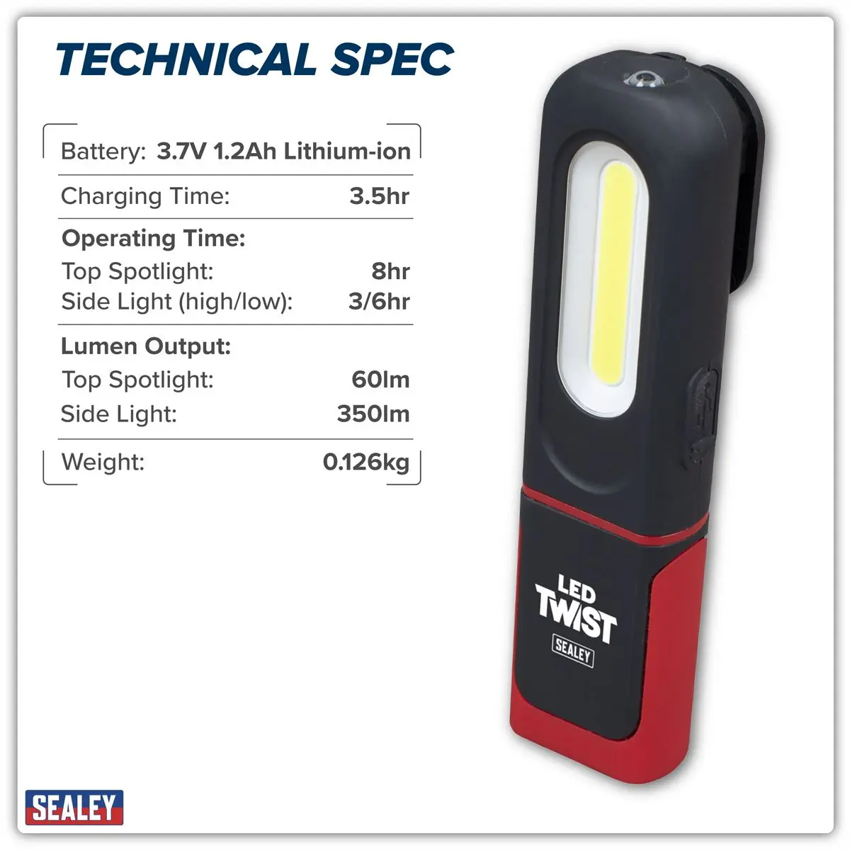 Sealey LED Rechargeable Inspection Light Twist Magnetic 3W COB & SMD - Image 23
