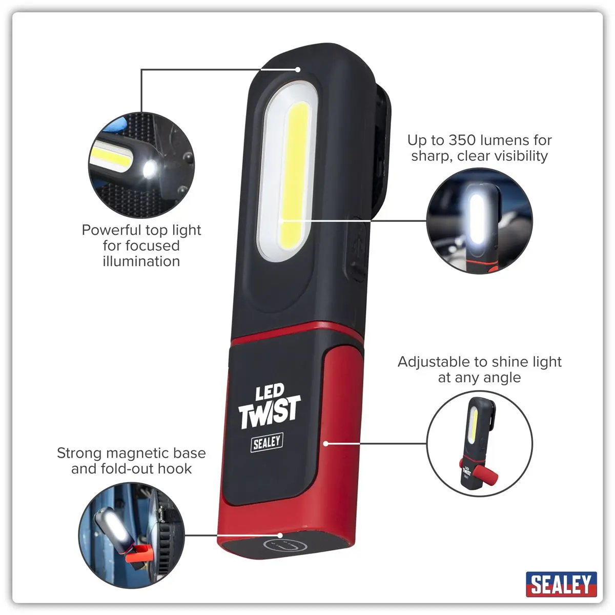 Sealey LED Rechargeable Inspection Light Twist Magnetic 3W COB & SMD - Image 5