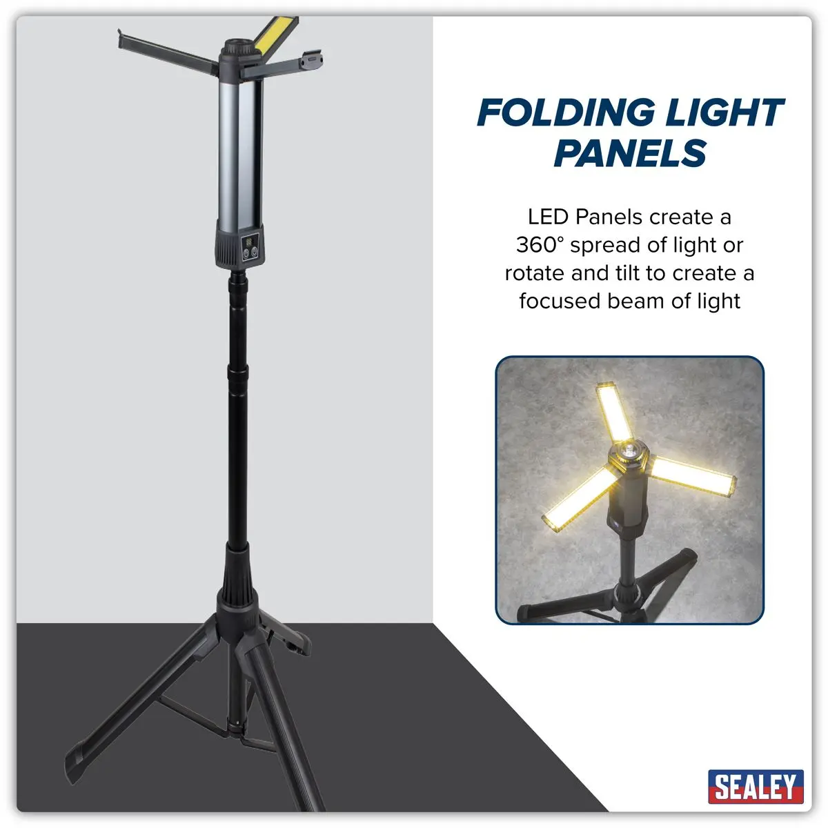 Sealey Rechargeable Flexible Floodlight with Tripod 24W COB LED & 5W SMD LED - Image 14