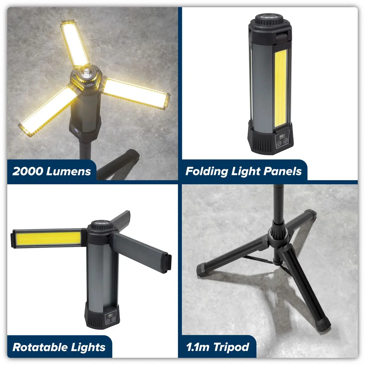 Sealey Rechargeable Flexible Floodlight with Tripod 24W COB LED & 5W SMD LED - Image 15