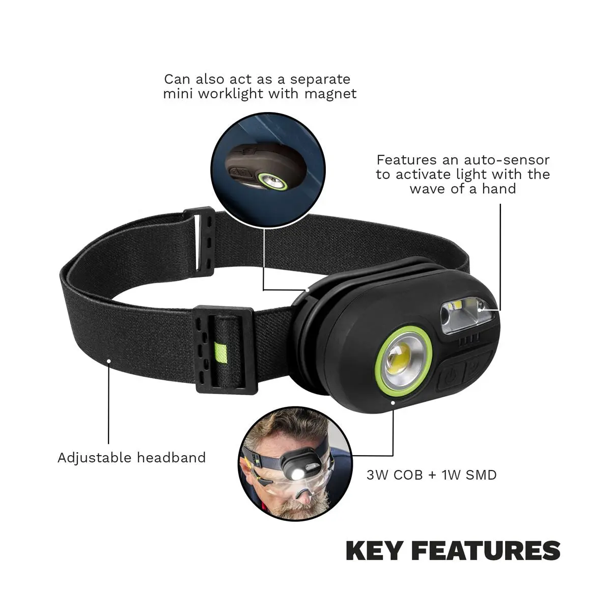 Sealey Rechargeable Headlight with Auto-Sensor 3W COB & 1W SMD LED - Image 8