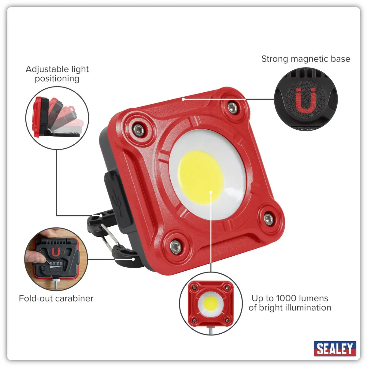 Sealey Rechargeable Pocket Floodlight 10W COB LED - Image 3