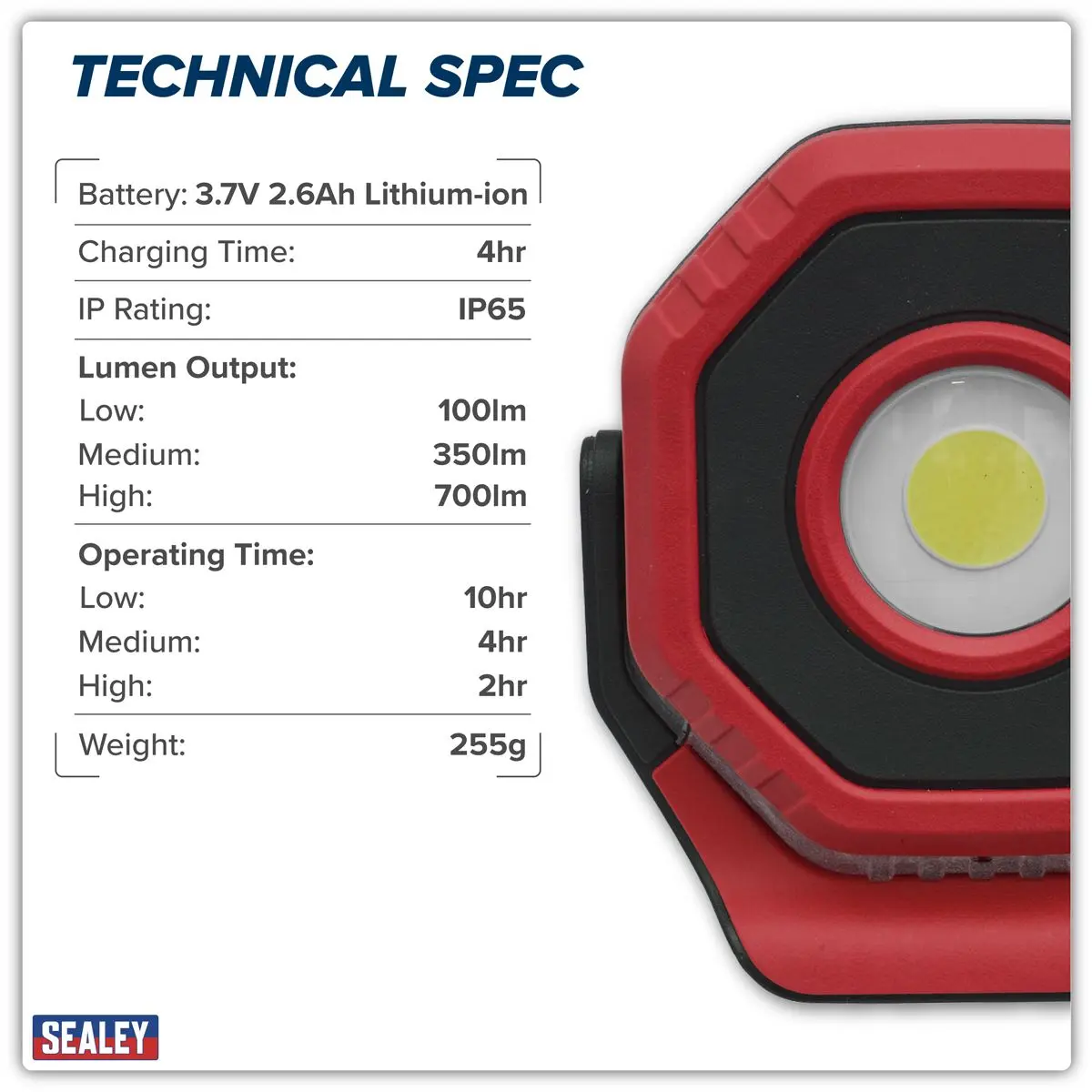 Sealey Rechargeable Pocket Floodlight with Magnet 360° 7W COB LED - Red - Image 11