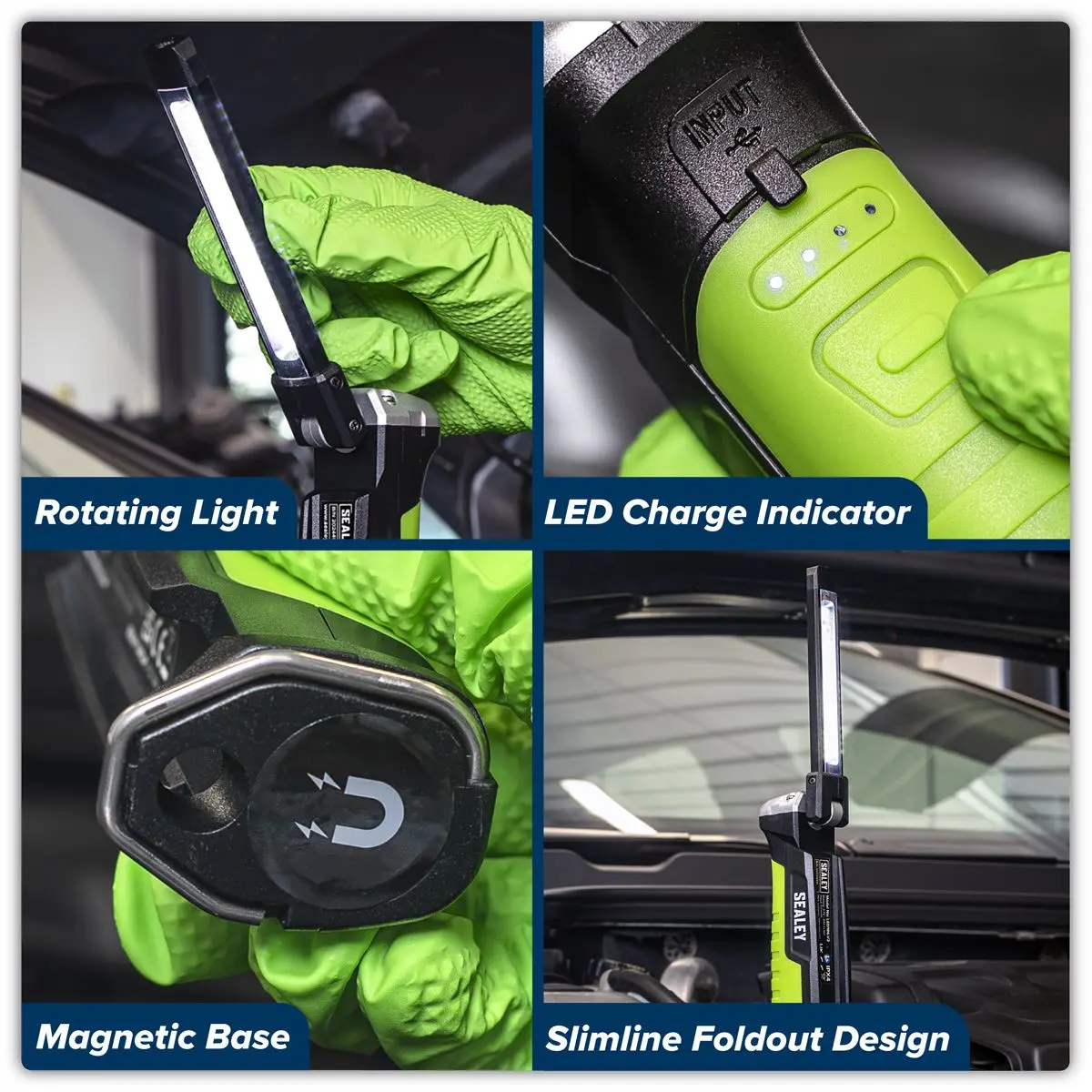 Sealey Rechargeable Slim Folding Inspection Light 6W COB LED & 1W SMD LED Lithium-ion - Image 12