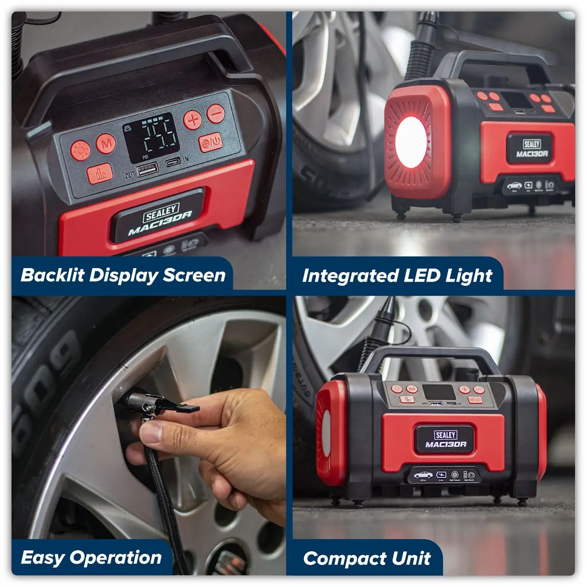 Sealey Rechargeable Tyre Inflator & High Volume Air Pump 12V - Image 8