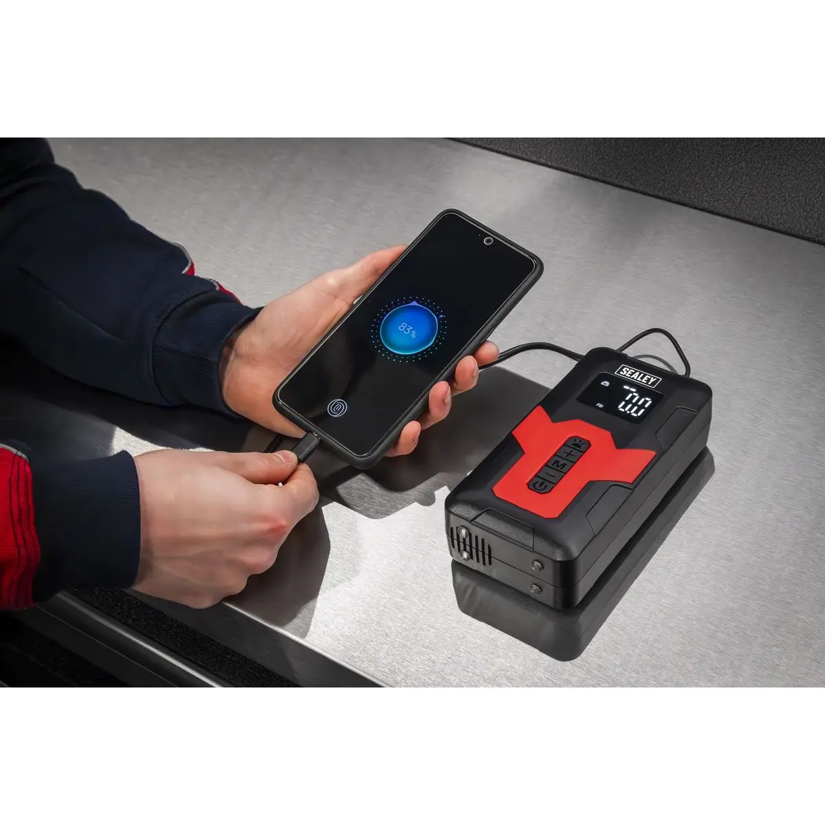 Sealey Rechargeable Tyre Inflator & Power Bank with Worklight 12V - Image 12