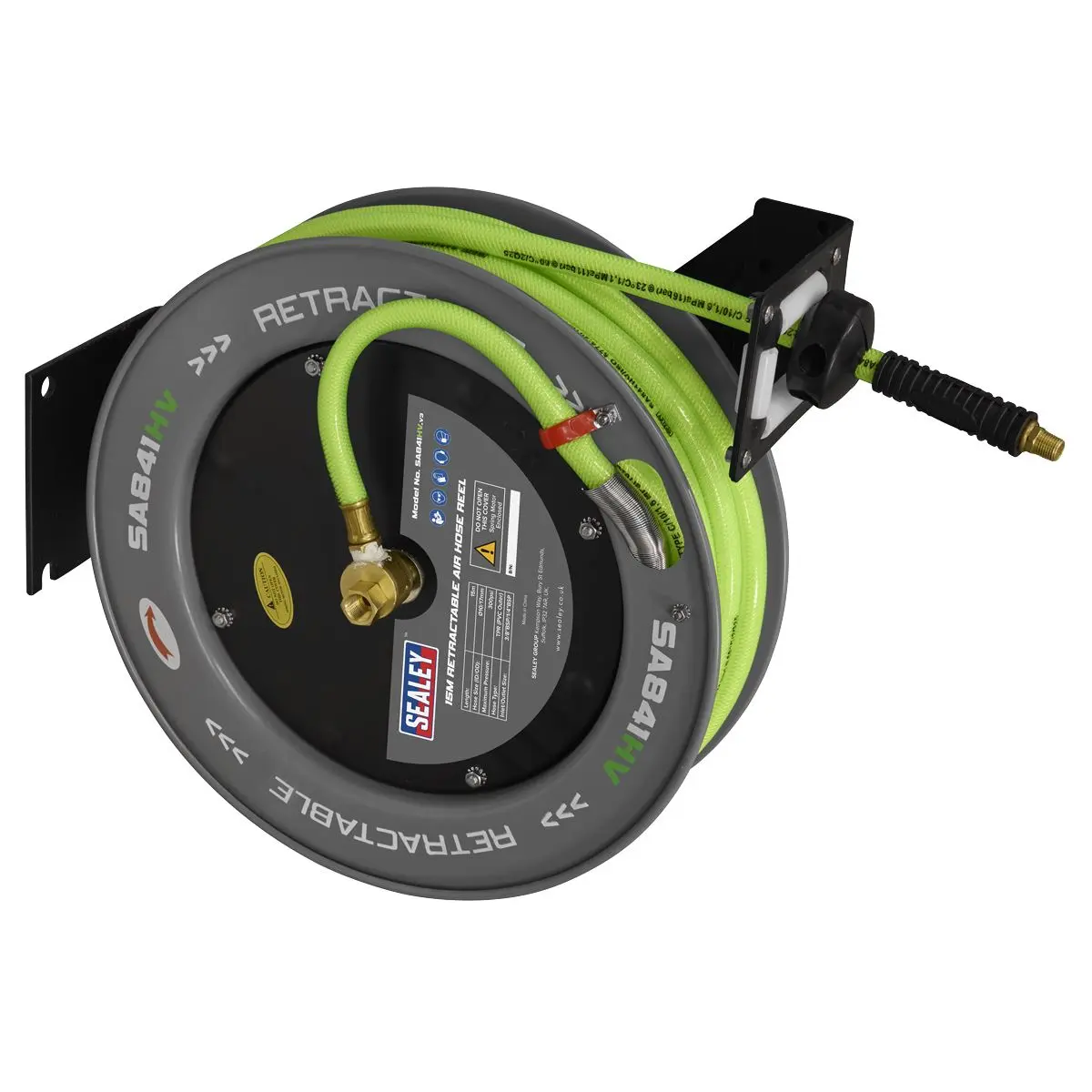 Sealey 15m Retractable High-Visibility TPR Air Hose with Steel Reel 10mm ID
