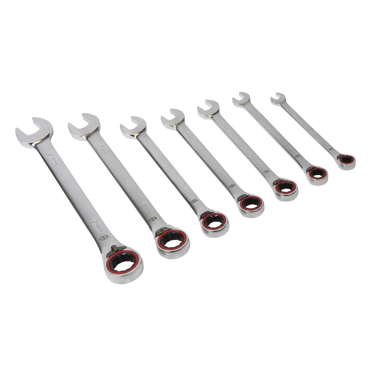 Sealey Reversible Ratchet Combination Spanner Set 7 Piece 8-19mm 100 Tooth Premier - Image 4
