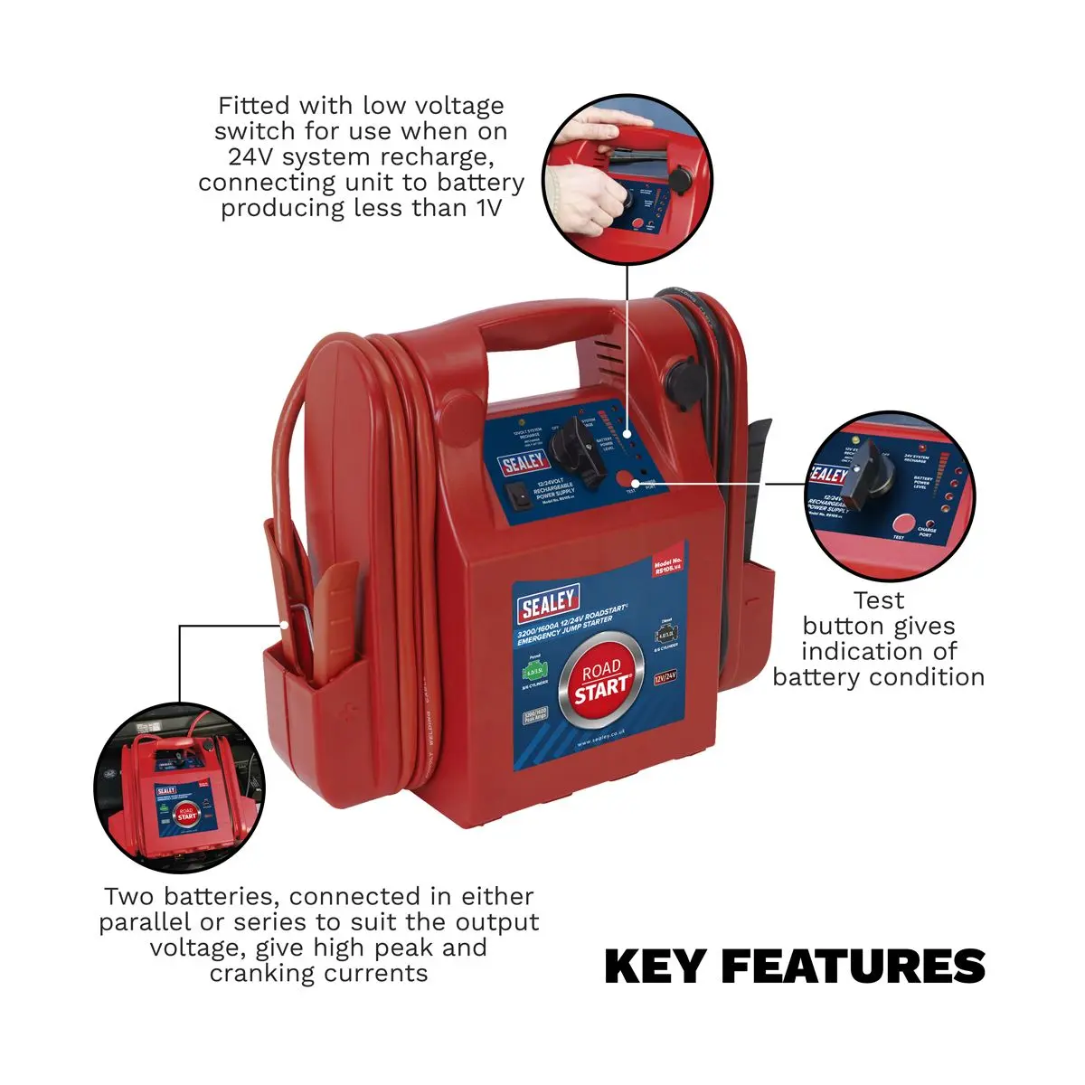Sealey RoadStart® Emergency Jump Starter 12/24V 3200/1600 Peak Amps - Image 2