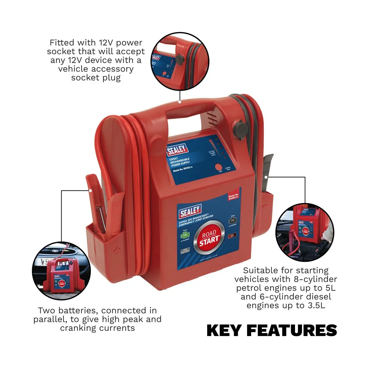 Sealey RoadStartĀ® Emergency Jump Starter 12V 3200 Peak Amps - Image 2