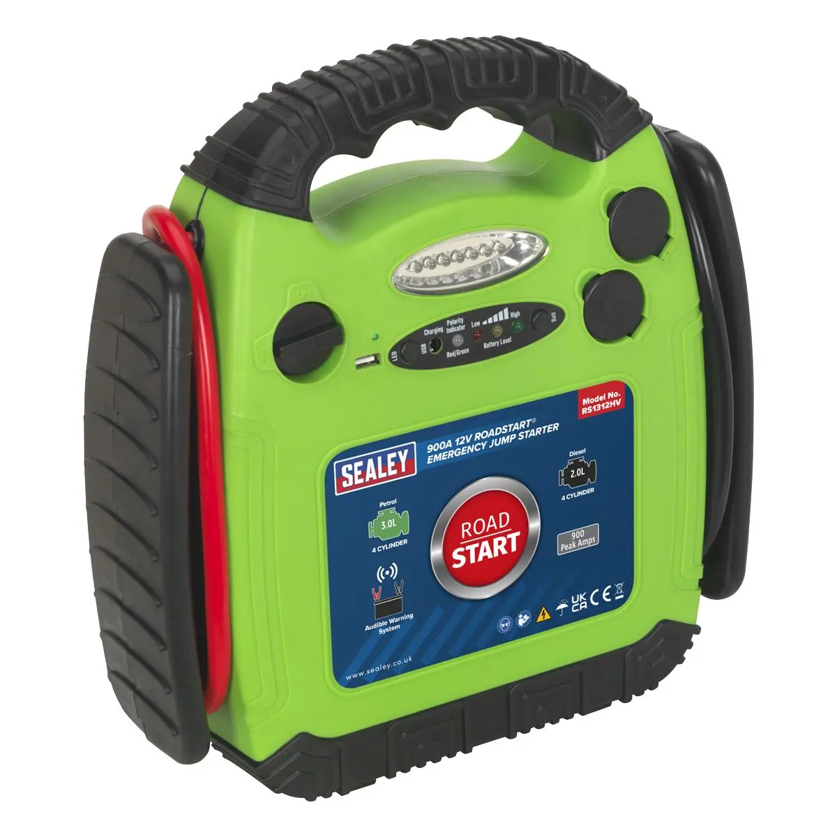 Sealey RoadStartĀ® Emergency Jump Starter 12V 900 Peak Amps Hi-Vis Green - Image 3