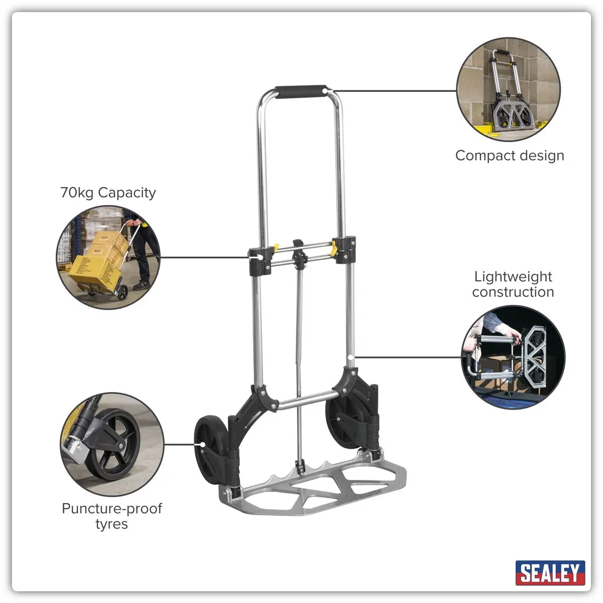 Sealey Aluminium Folding Sack Truck 70kg Capacity - Image 12