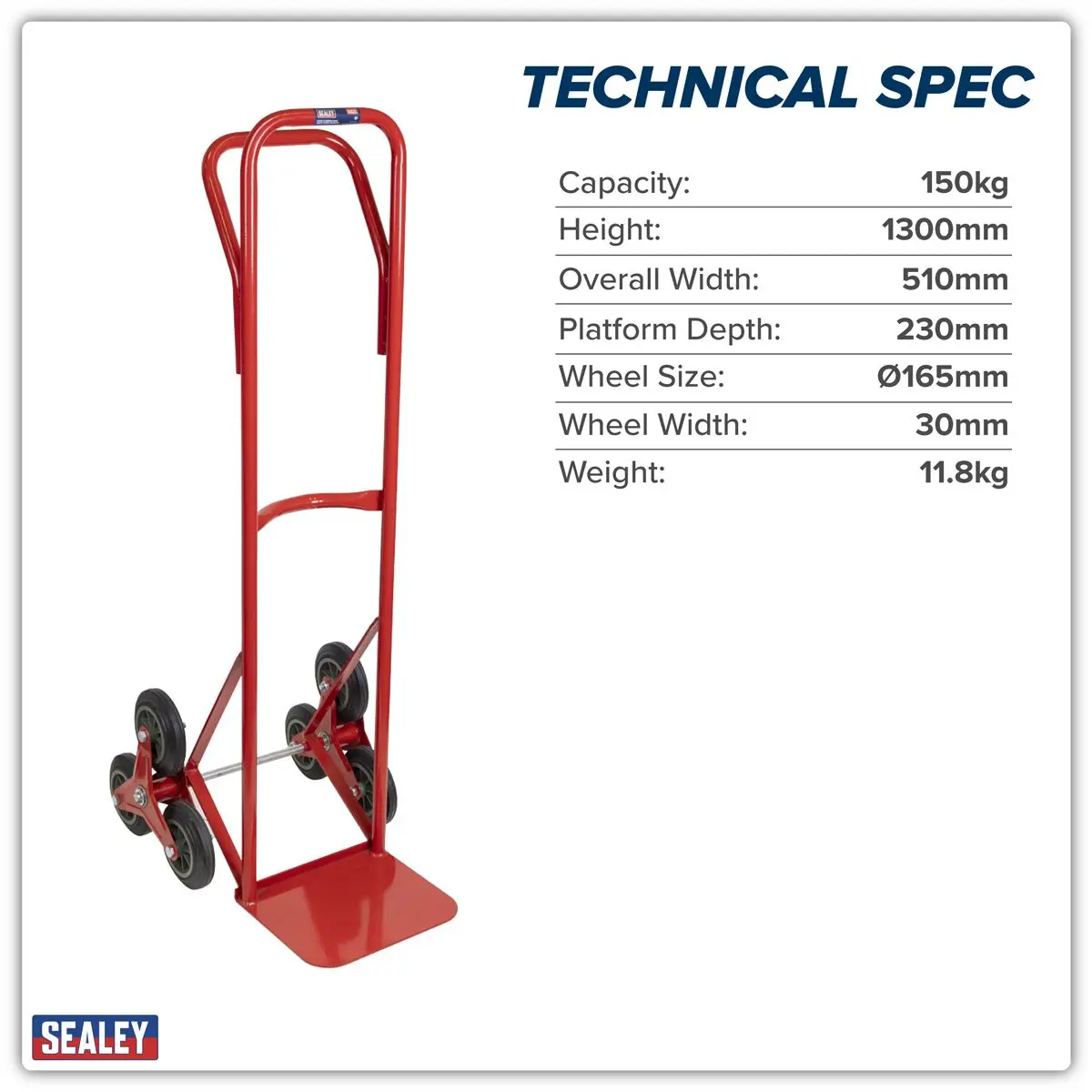 Sealey Stair Climbing Sack Truck with Solid Tyres 150kg Capacity - Image 7