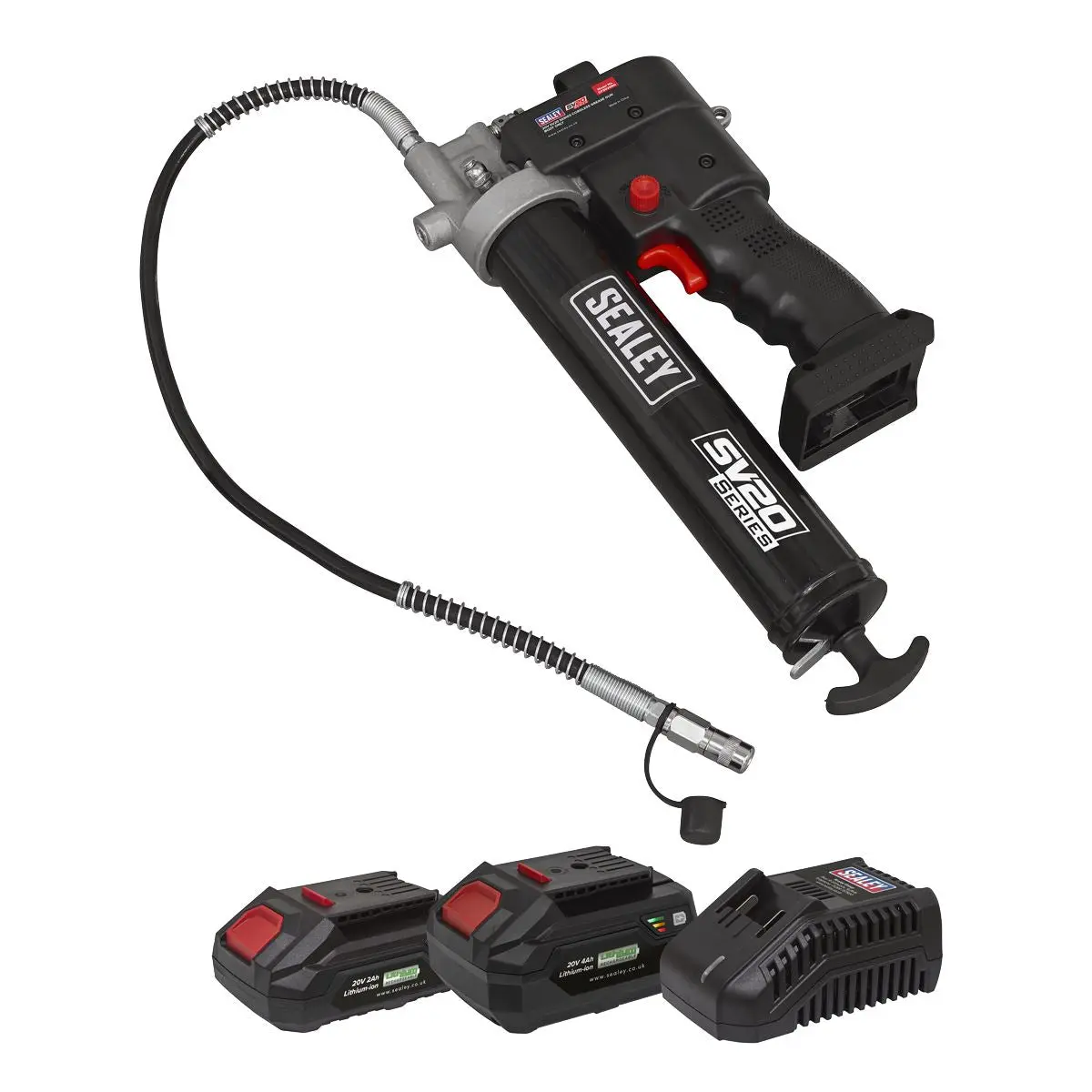 Sealey 20V SV20 Series Grease Gun Kit - 2 Batteries - Image 2