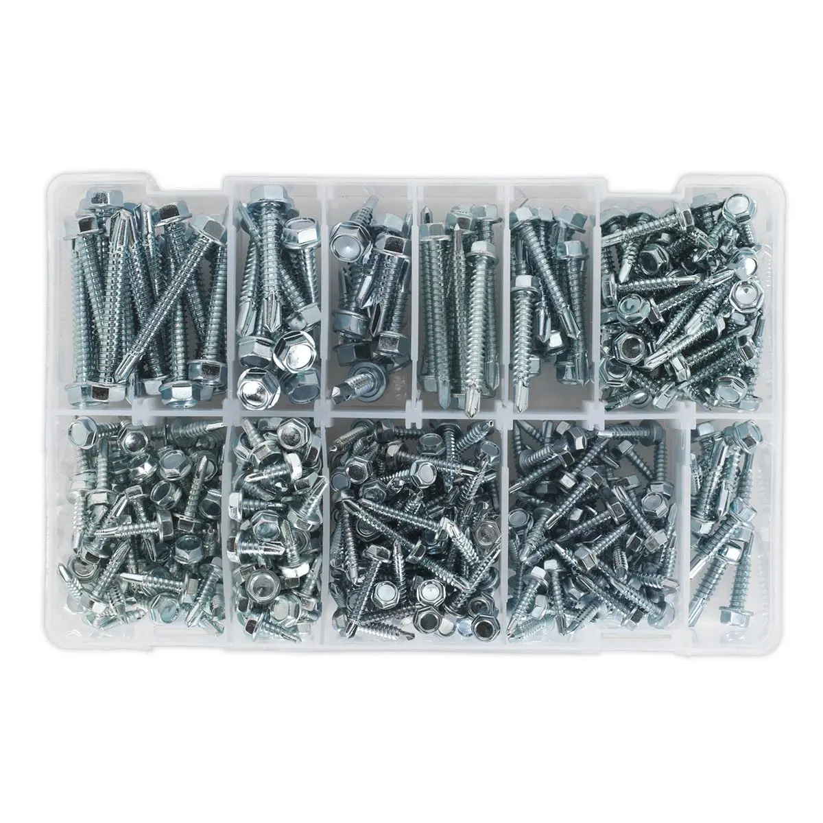 Sealey Self-Drilling Screw Assortment 410pc Hex Head Zinc - Image 3