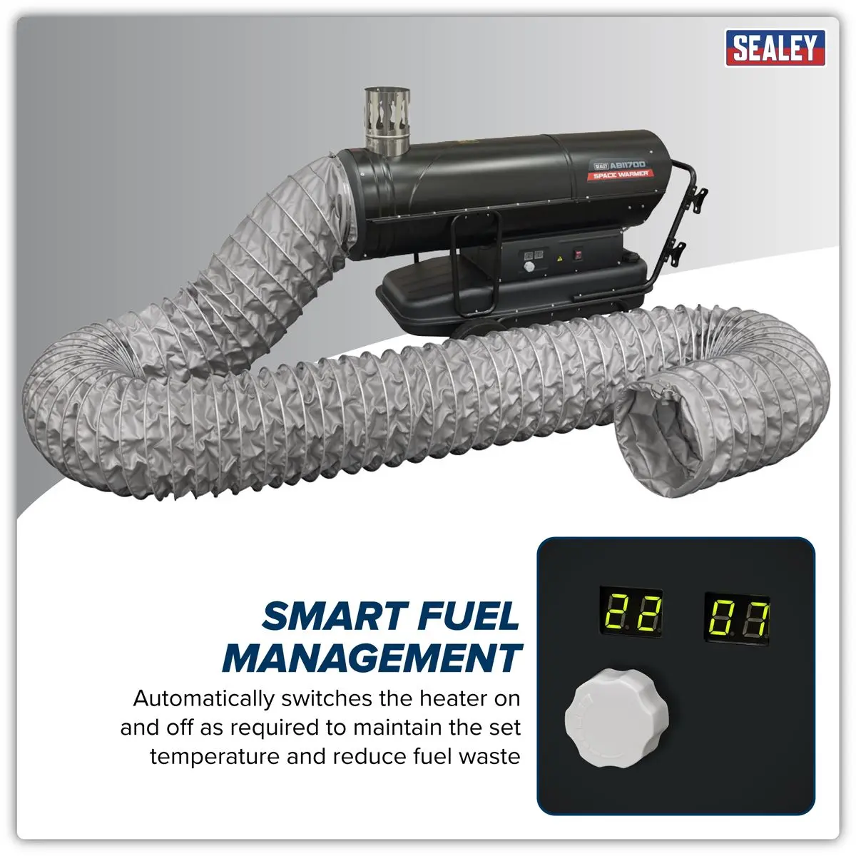 Sealey Space Warmer® Indirect Kerosene/Diesel Heater 170,000Btu/hr with 5M Ducting - Image 5