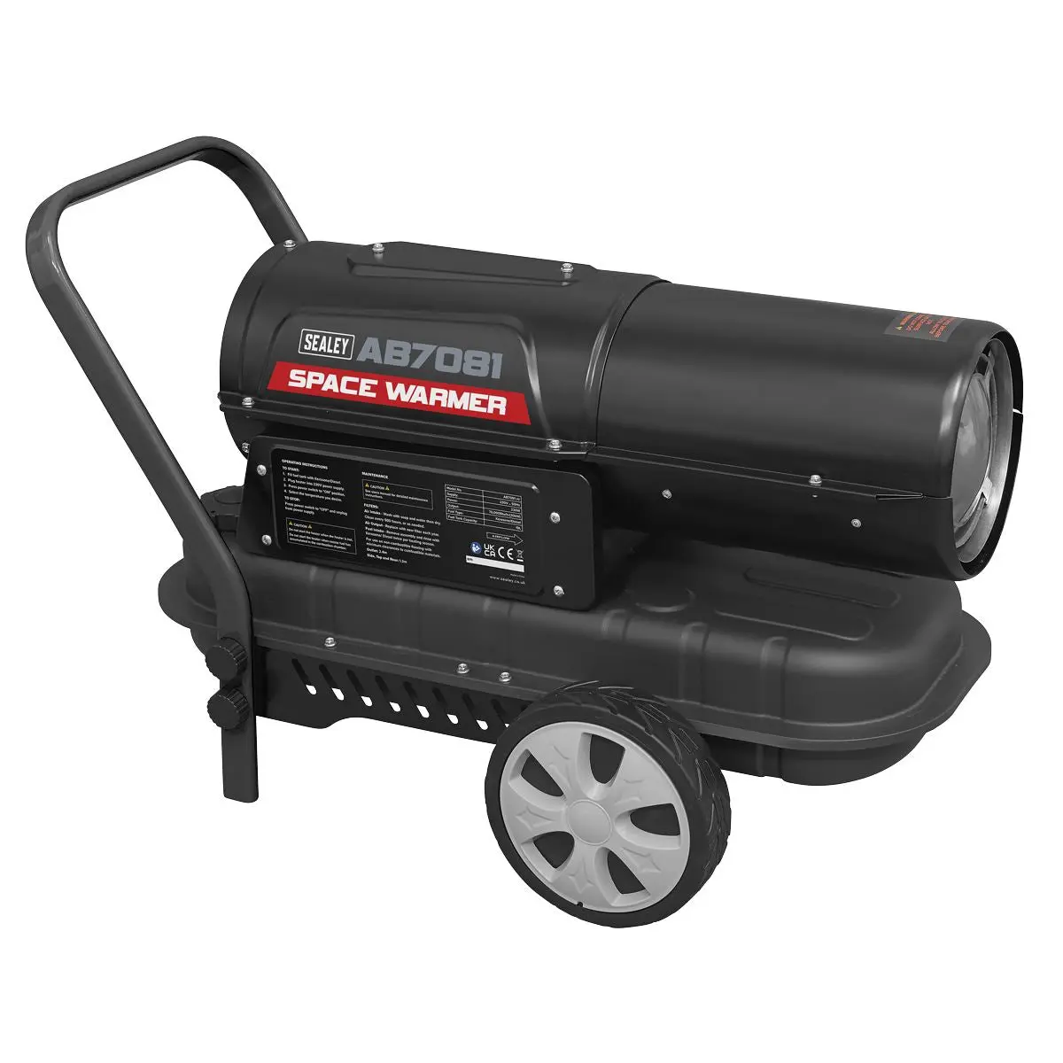 Sealey Space Warmer® Kerosene/Diesel Heater 70,000Btu/hr with Wheels - Image 4