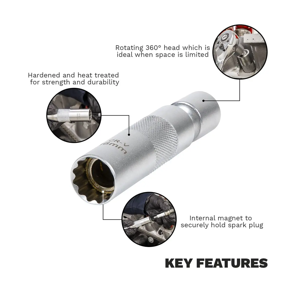 Sealey Spark Plug Socket with Universal Joint 3/8"Sq Drive 12-Point 16mm - Image 3