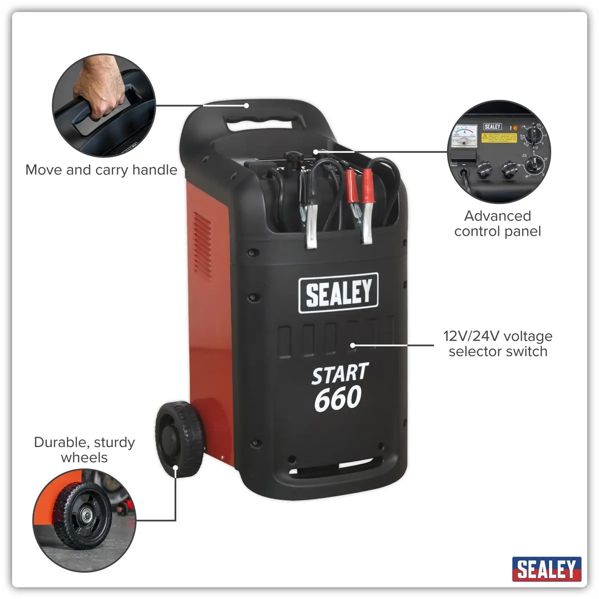 Sealey Starter/Charger 660/100A 12/24V 230V - Image 8