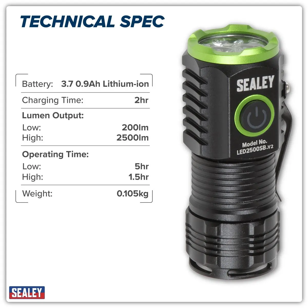 Sealey Super Beam 2500lm Rechargeable SMD LED 24W Pocket Light - Image 10