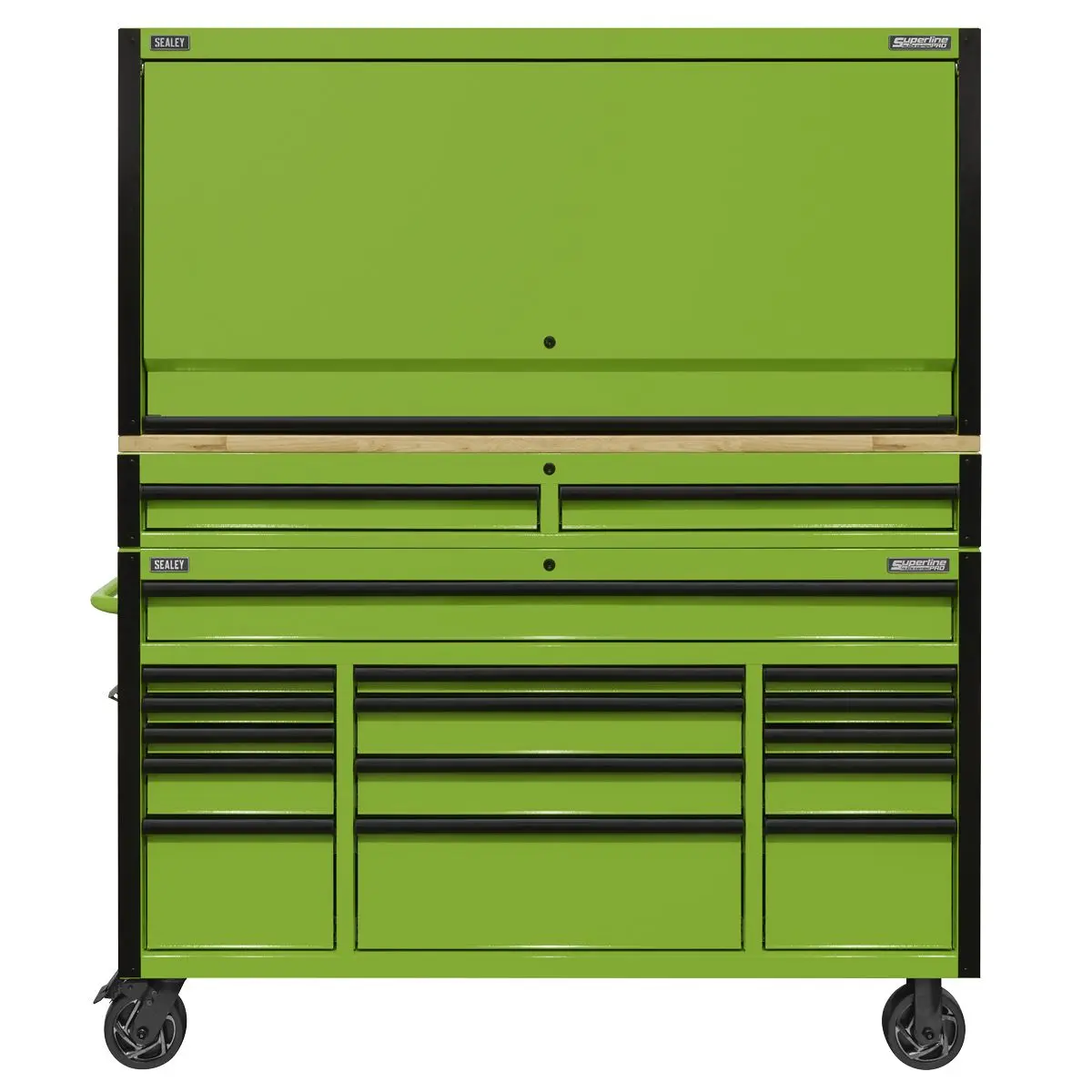 Sealey Superline Pro 15 Drawer 1549mm Mobile Trolley with Wooden Worktop and Hutch and 2 Drawer Riser - Image 9