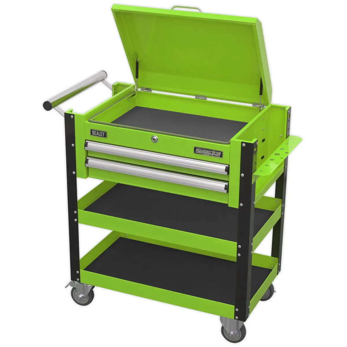 Sealey Superline Pro Heavy-Duty Mobile Tool & Parts Trolley 2 Drawers & Lockable Top - Green - Image 10