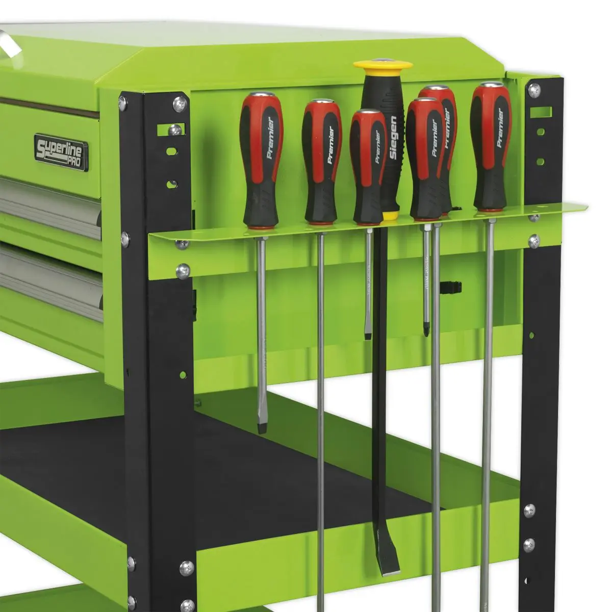 Sealey Superline Pro Heavy-Duty Mobile Tool & Parts Trolley 2 Drawers & Lockable Top - Green - Image 11