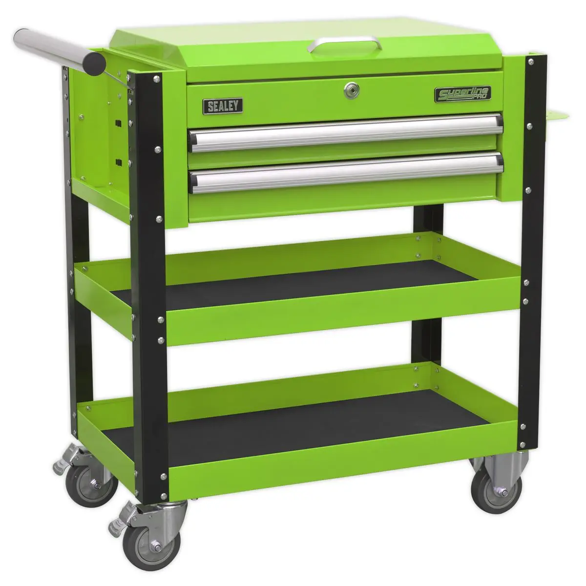 Sealey Superline Pro Heavy-Duty Mobile Tool & Parts Trolley 2 Drawers & Lockable Top - Green - Image 4