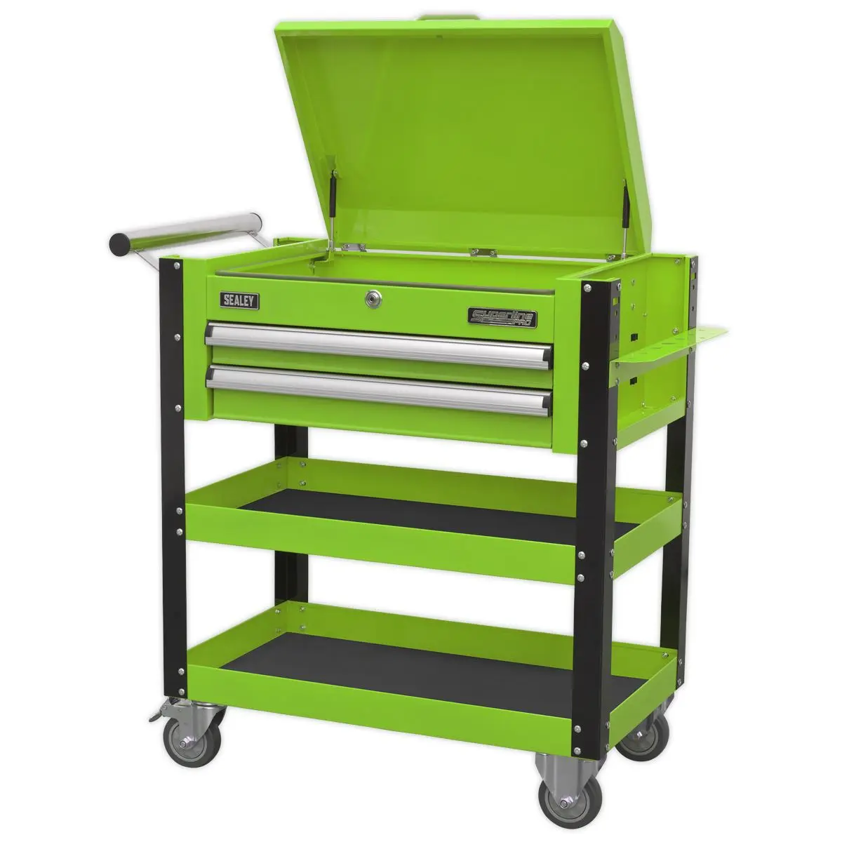 Sealey Superline Pro Heavy-Duty Mobile Tool & Parts Trolley 2 Drawers & Lockable Top - Green - Image 5
