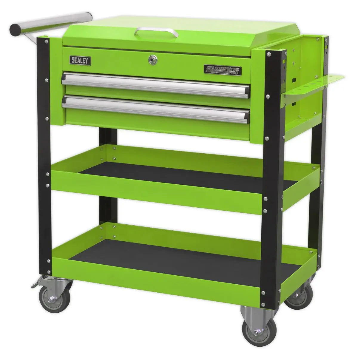 Sealey Superline Pro Heavy-Duty Mobile Tool & Parts Trolley 2 Drawers & Lockable Top - Green - Image 6