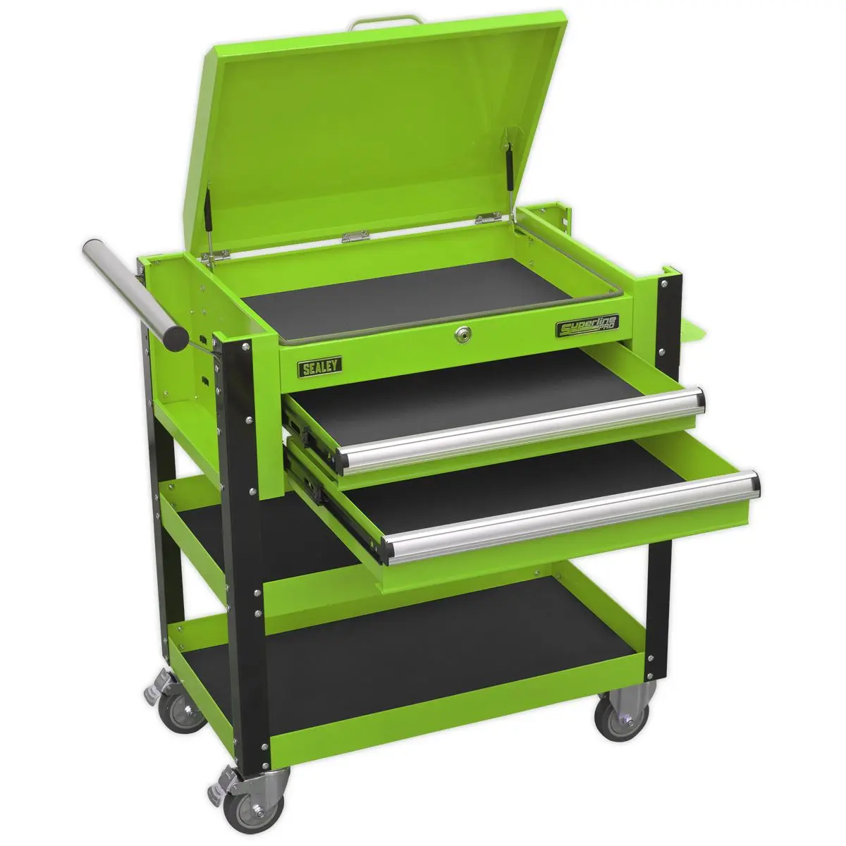 Sealey Superline Pro Heavy-Duty Mobile Tool & Parts Trolley 2 Drawers & Lockable Top - Green - Image 7