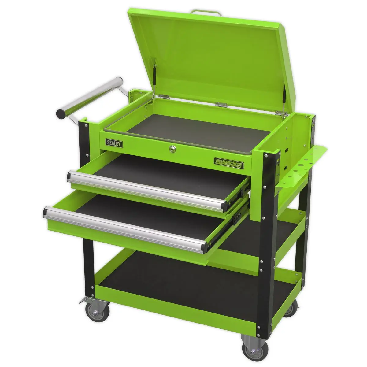 Sealey Superline Pro Heavy-Duty Mobile Tool & Parts Trolley 2 Drawers & Lockable Top - Green - Image 8