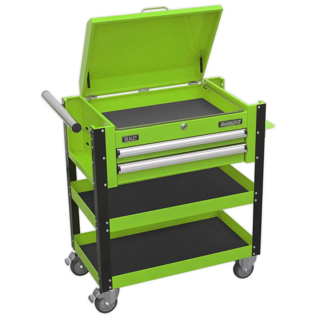 Sealey Superline Pro Heavy-Duty Mobile Tool & Parts Trolley 2 Drawers & Lockable Top - Green - Image 9
