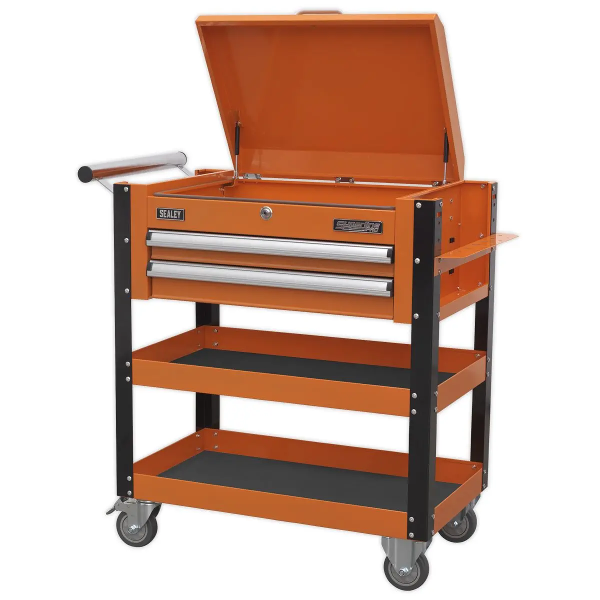 Sealey Superline Pro Heavy-Duty Mobile Tool & Parts Trolley 2 Drawers & Lockable Top - Orange - Image 2