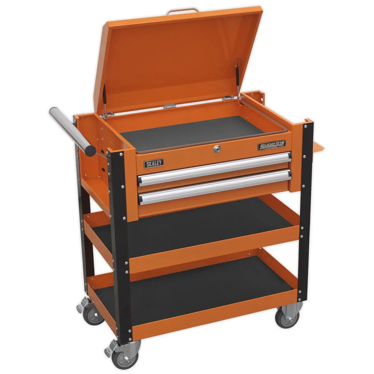 Sealey Superline Pro Heavy-Duty Mobile Tool & Parts Trolley 2 Drawers & Lockable Top - Orange - Image 5