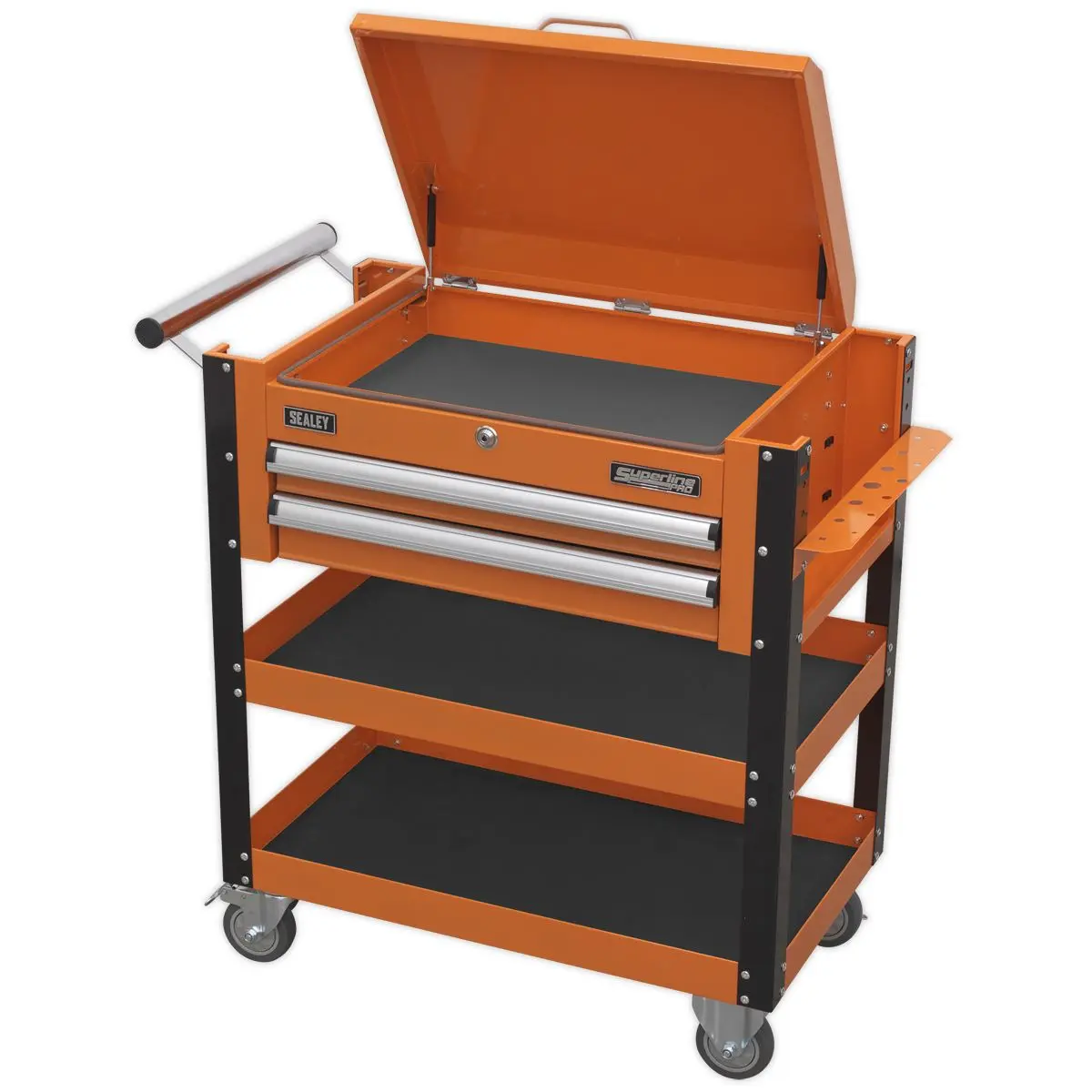 Sealey Superline Pro Heavy-Duty Mobile Tool & Parts Trolley 2 Drawers & Lockable Top - Orange - Image 6