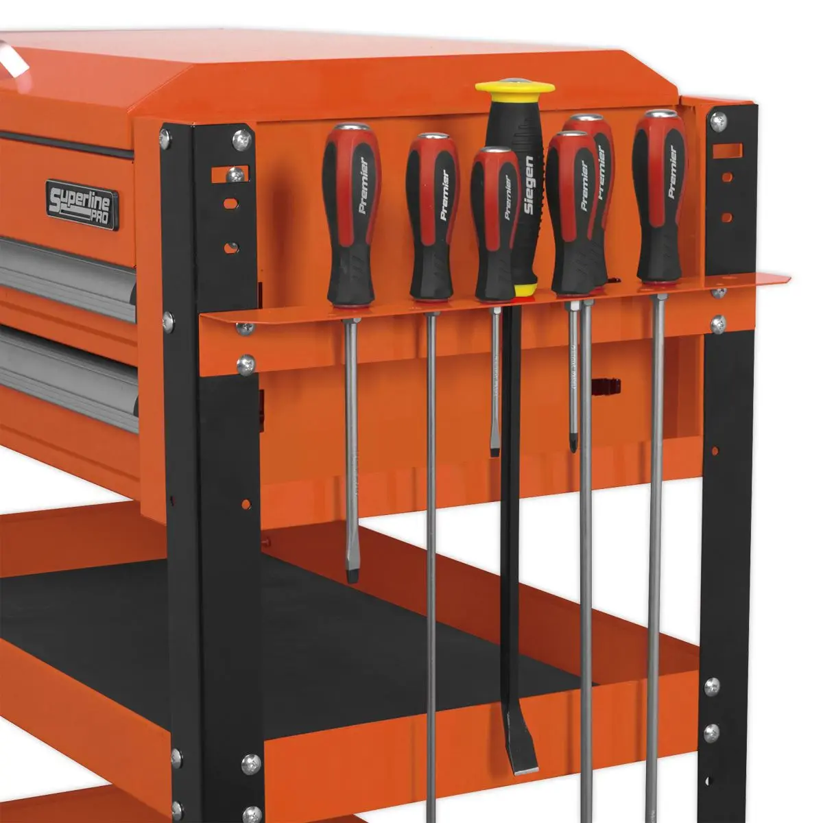 Sealey Superline Pro Heavy-Duty Mobile Tool & Parts Trolley 2 Drawers & Lockable Top - Orange - Image 7