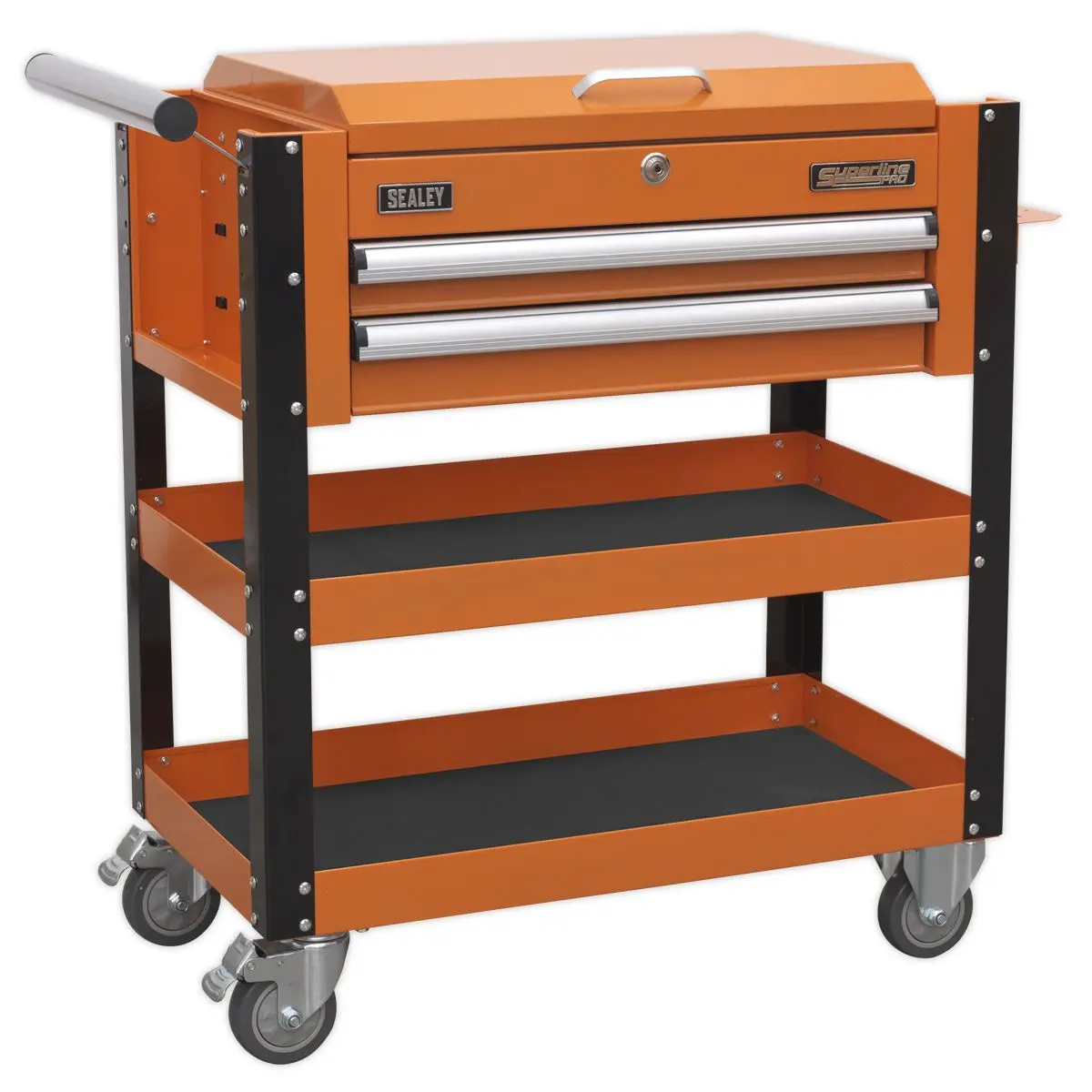 Sealey Superline Pro Heavy-Duty Mobile Tool & Parts Trolley 2 Drawers & Lockable Top - Orange - Image 8